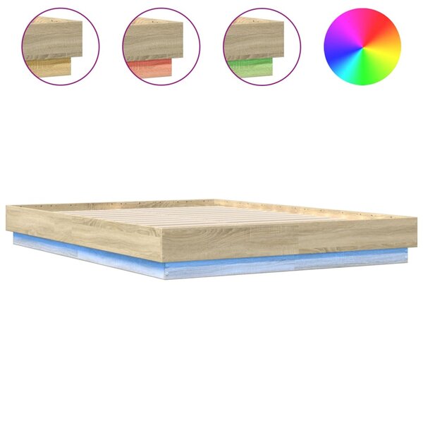 vidaXL Cadre de lit avec lumières LED chêne sonoma 150x200 cm