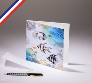 Carte double florilège créée et imprimée en france - fond sous-marin