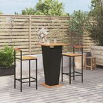 vidaXL Ensemble de bar jardin 3 Pièces noir poly rotin/bois massif acacia