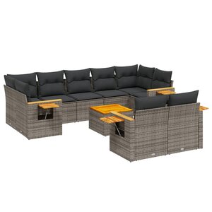 vidaXL Salon de jardin avec coussins 10 Pièces gris résine tressée