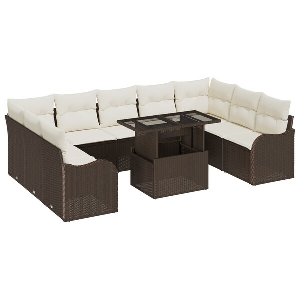 Ensemble de 10 Pièces de Canapé de Jardin avec Coussins en Rattan Poly Marron