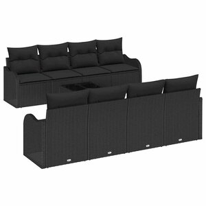 vidaXL Ensemble de canapé de jardin avec coussin 9 Pièces Noir