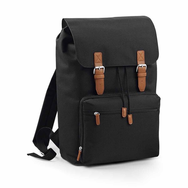 Sac à dos vintage avec compartiment pour ordinateur - BG613 - noir lannières marron