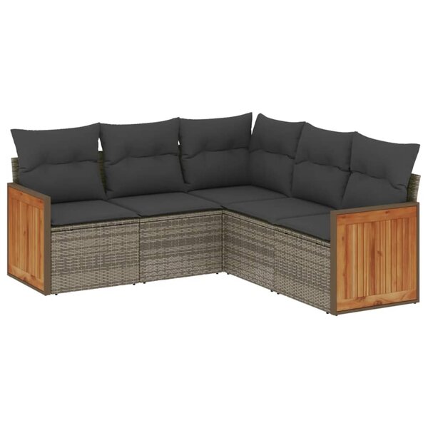 vidaXL Salon de jardin 5 Pièces avec coussins gris résine tressée