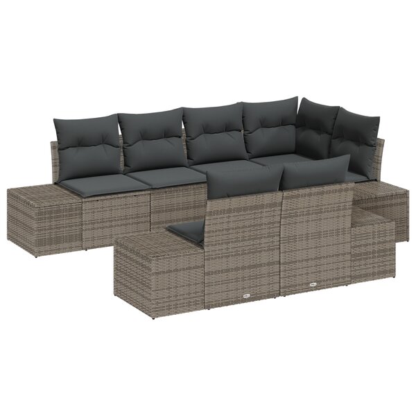 vidaXL Ensemble de canapé de jardin de 7 pièces avec coussins en polyrotin gris