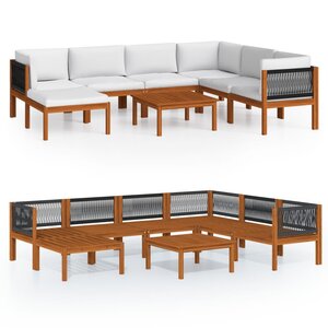 vidaXL Salon de jardin 8 Pièces avec coussins Crème Bois d'acacia solide