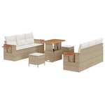Ensemble de Canapé de Jardin de 9 Pièces avec Coussins Beige Poly Rattan Acacia