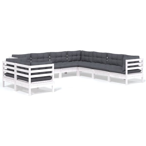 vidaXL Salon de jardin 9 Pièces avec coussins blanc bois de pin massif