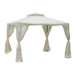 Pavillon de jardin tonnelle barnum style colonial double toit toiles moustiquaires amovibles zippées crème