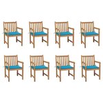 vidaXL Chaises de jardin 8 Pièces avec coussins bleu Bois de teck massif