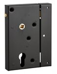 THIRARD - Boitier de serrure en applique double entrée à fouillot pour portail bois  réversible  axe 45mm  80x150mm  noir