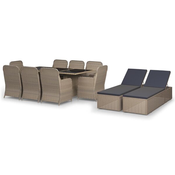 vidaXL Ensemble à Manger de jardin 11Pièces poly rotin et bois solide