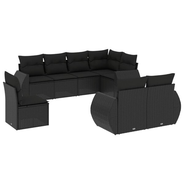 vidaXL Salon de jardin 8 Pièces avec coussins noir résine tressée