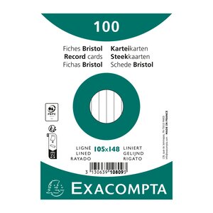 Paquet 100 Fiches Sous Film - Ligné Non Perforé - 105x148mm - Blanc - Exacompta