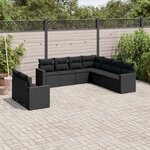 vidaXL Salon de jardin 9 Pièces avec coussins noir résine tressée