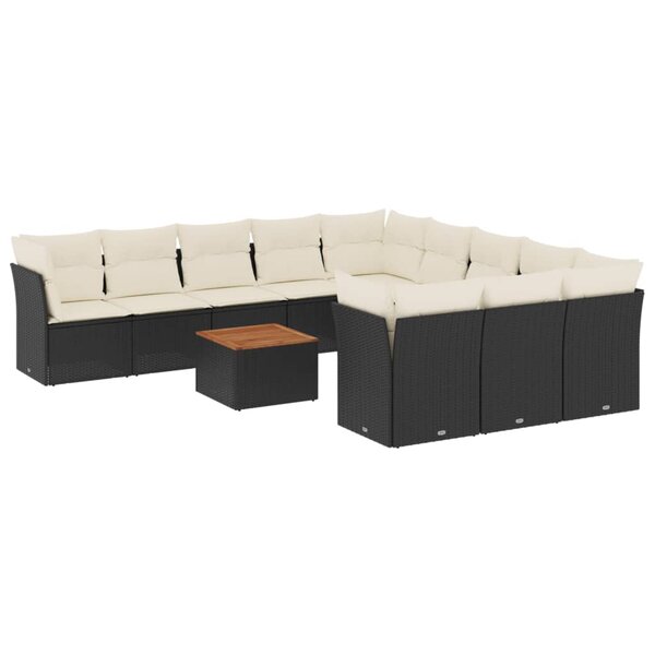 vidaXL Salon de jardin 12 Pièces avec coussins noir résine tressée