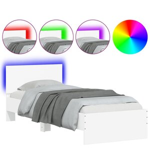 vidaXL Cadre de lit avec tête de lit et lumières LED blanc 75x190 cm