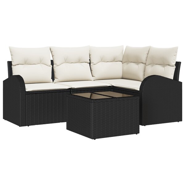 Canapé de Jardin 4 Pièces avec Coussins en Rattan Poly Brun