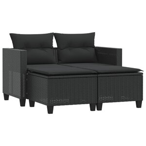 vidaXL Canapé de jardin 2 places avec tabourets noir résine tressée