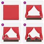 vidaXL Chaise Longue Double Jeu de 2 Marron et Rouge Rattan et Polyester