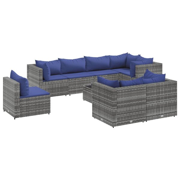 vidaXL Salon de jardin 9 Pièces avec coussins Gris Résine tressée