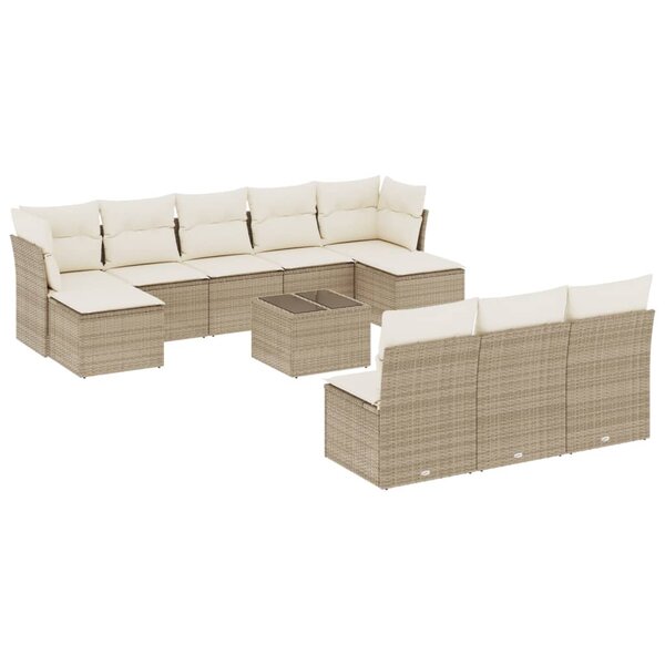 vidaXL Salon de jardin 11 Pièces avec coussins beige résine tressée