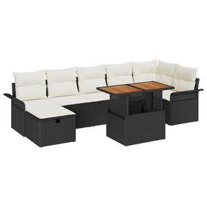 vidaXL Ensemble de canapé de jardin 8 Pièces Noir polyrotin