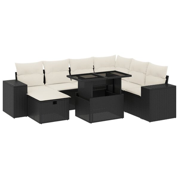 vidaXL Salon de jardin 8 Pièces avec coussins noir résine tressée