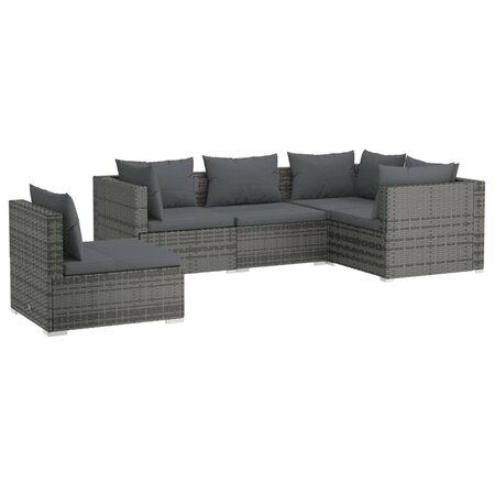 vidaXL Salon de jardin 5 Pièces avec coussins Résine tressée Gris