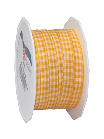 Ruban textile carreau de vichy 20-m-rouleau 10 mm jaune soleil/blanc