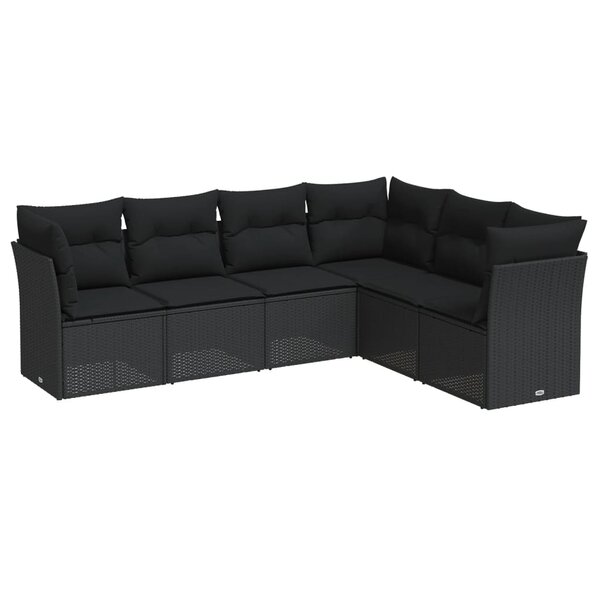 vidaXL Salon de jardin 6 Pièces avec coussins noir résine tressée