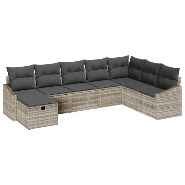 vidaXL Ensemble de canapé de jardin 8 pièces avec coussins en rotin gris clair