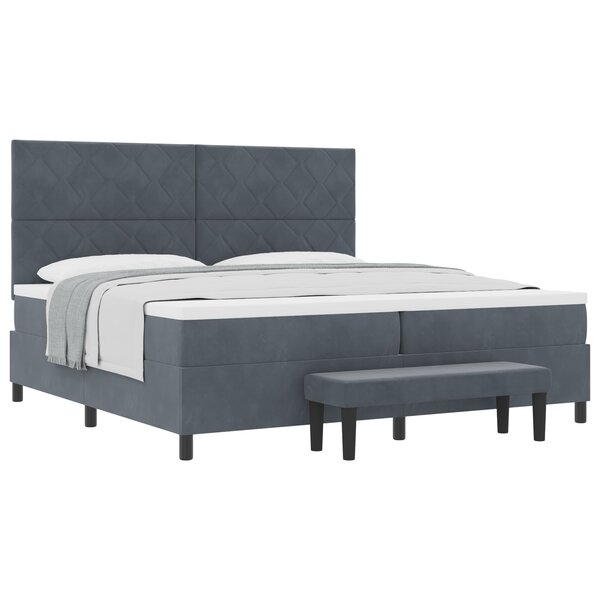 vidaXL Lit à Sommier avec Matelas & Banc Gris Foncé 200x200 cm Velours
