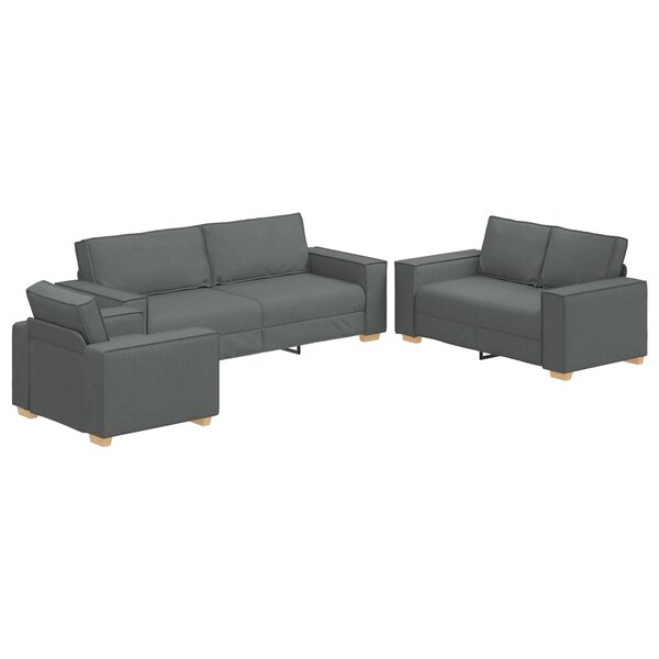 Canapé 3 pièces vidaXL avec coussins en tissu gris foncé