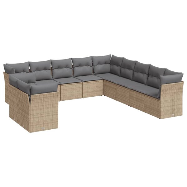 vidaXL Salon de jardin 11 Pièces avec coussins beige résine tressée