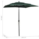 vidaXL Parasol à 3 niveaux avec mât en aluminium Vert 2x2 m