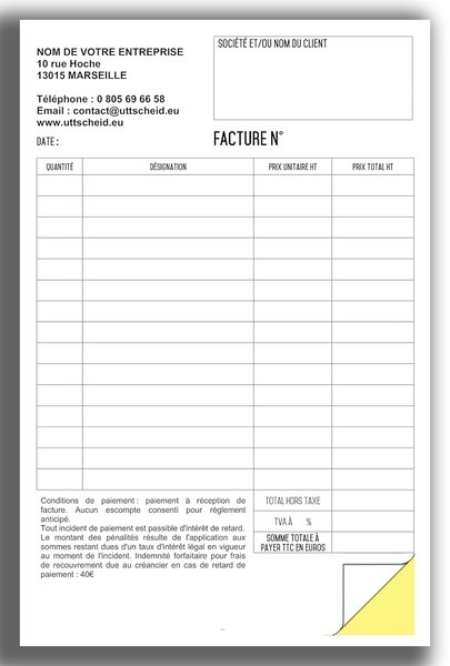Bloc de Factures - Commandes - Devis à feuilles autocopiantes personnalisées - Lot de 50 feuilles UTTSCHEID X 100