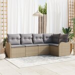 Canapé de jardin 5 pièces avec coussins beige poly rotin