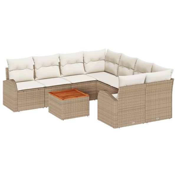 Ensemble de canapé de jardin 9 pièces avec coussins Beige Polyrattan Acacia