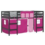 vidaXL Lit mezzanine enfants et rideaux rose 90x190cm bois pin massif