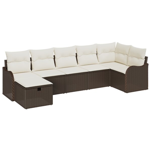 vidaXL Ensemble de canapés de jardin 7 pièces avec coussins marron poly rattan