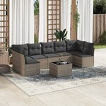 vidaXL Salon de jardin 8 Pièces avec coussins gris résine tressée