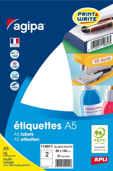 Etiquettes blanches 16 feuilles A5 80x140 mm 32 pièces