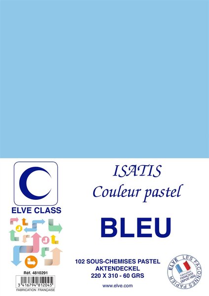 Pqt de 102 Sous-chemises 60 g 220 x 310 mm ISATIS Coloris Pastel Bleu ELVE