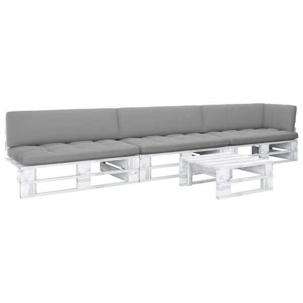vidaXL Salon de jardin palette 4 Pièces et coussins pin imprégné de blanc