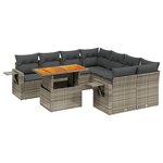vidaXL Salon de jardin 9 Pièces avec coussins gris résine tressée
