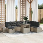 vidaXL Ensemble de Canapé de Jardin 9 Pièces avec Coussins Gris Clair en Rattan Poly