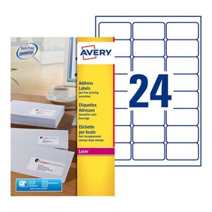 Etiquettes auto-adhésives d'adresses laser, faciles à décoller, 63,5 x 33,9 mm - 40 feuilles, 24 étiquettes par feuilles a4 - blanches (paquet 40 feuilles)