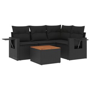 vidaXL Salon de jardin 5 Pièces avec coussins noir résine tressée