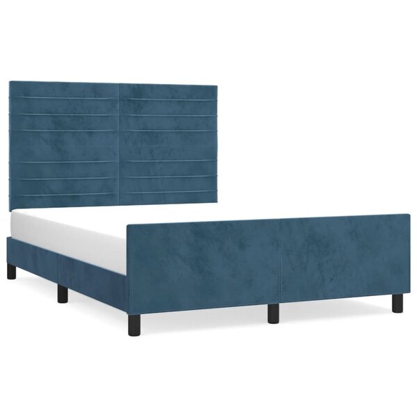 vidaXL Cadre de lit avec tête de lit Bleu foncé 140x190 cm Velours